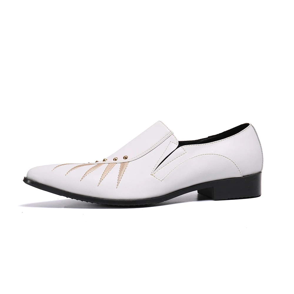 Fashion Elegant White Pointed Toe Man Shoes Business Big Size Formal Party Shoes Classic Cow Leather Prom Wedding Men Shoes