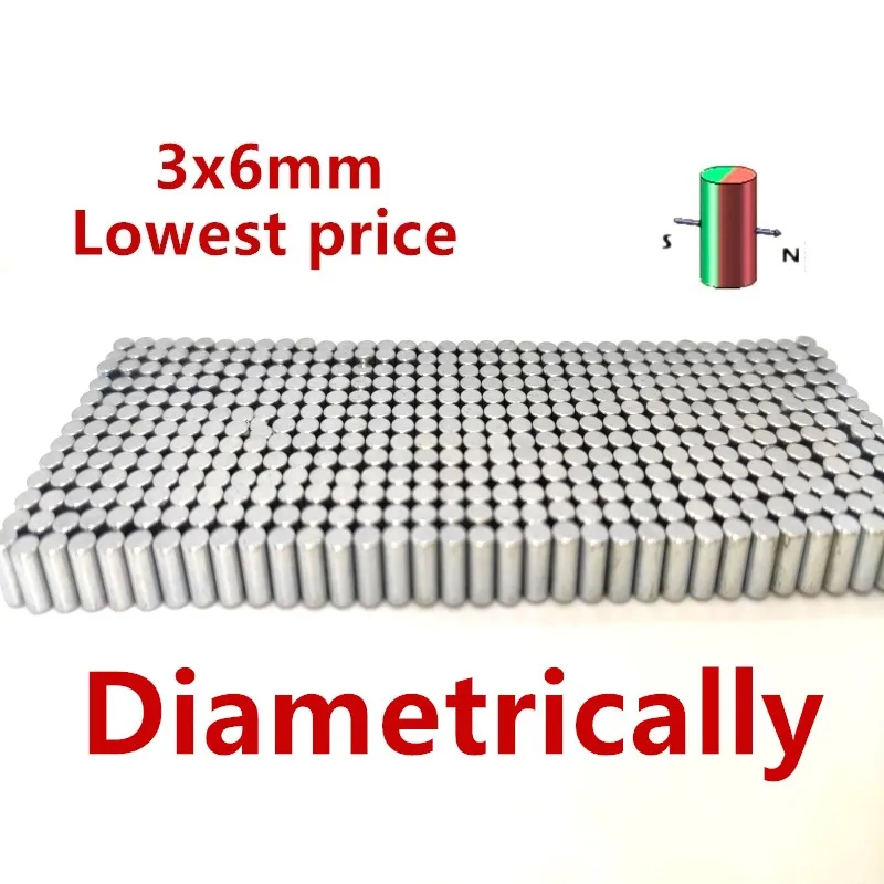 NdFeB Diametrically Magnet Rod for 3D Printed Settlers Board Game Diameter 3x6 mm Center-less Grinding 3500GS Silver Metal 3x6mm