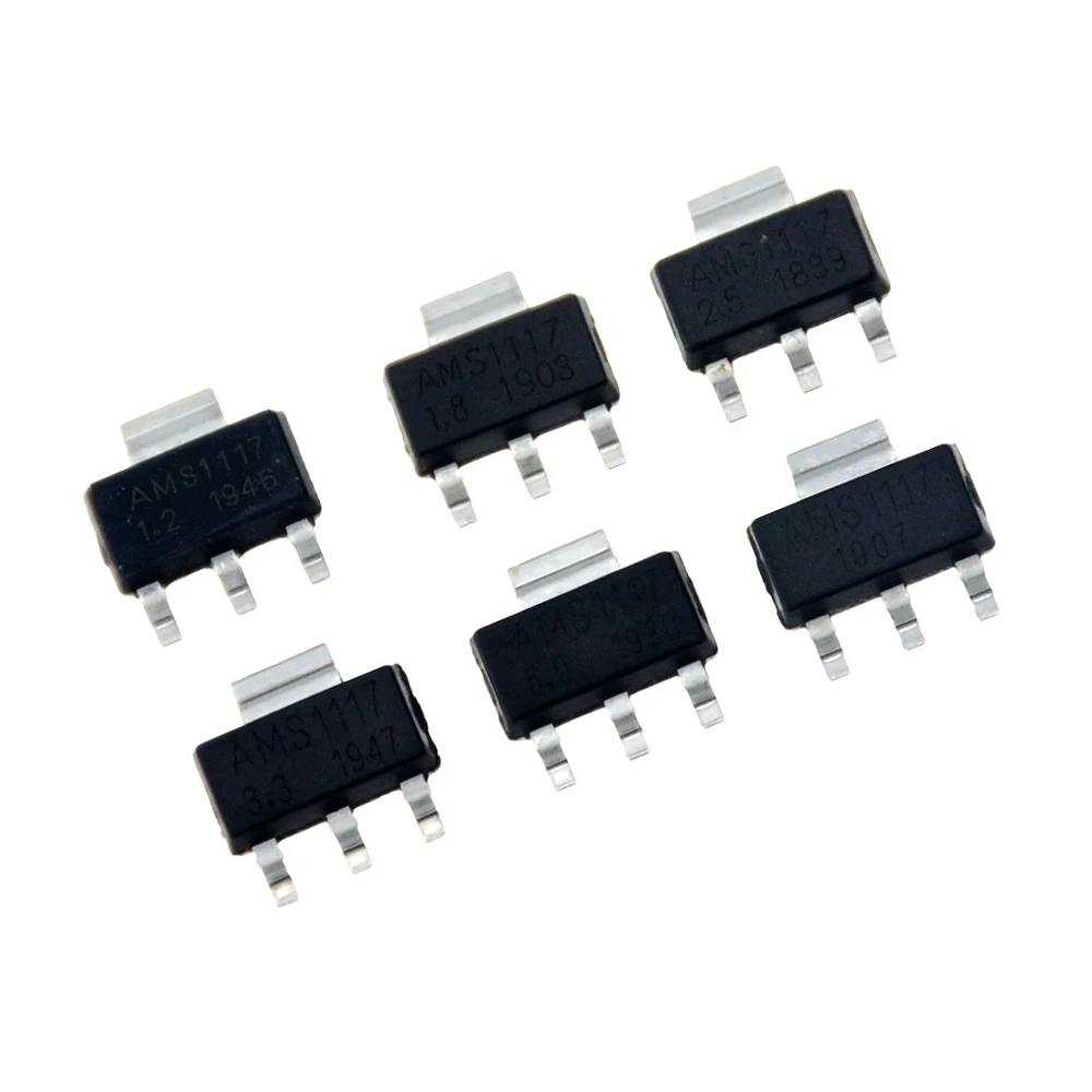 

60PCS AMS1117 Voltage Regulator Kit 1.2V/1.5V/1.8V/2.5V/3.3V/5.0V/ADJ 1117 6 Values Each 10PCS Regulated Power Supply Chip