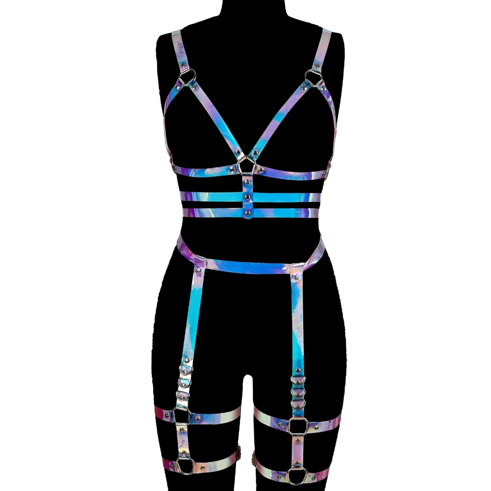 

Sexy Lingerie Laser Rave Wear Goth Stocking Garter Belt Harness Bra Erotic Dress Leather Suspender Belt Body Harness Bondage Set