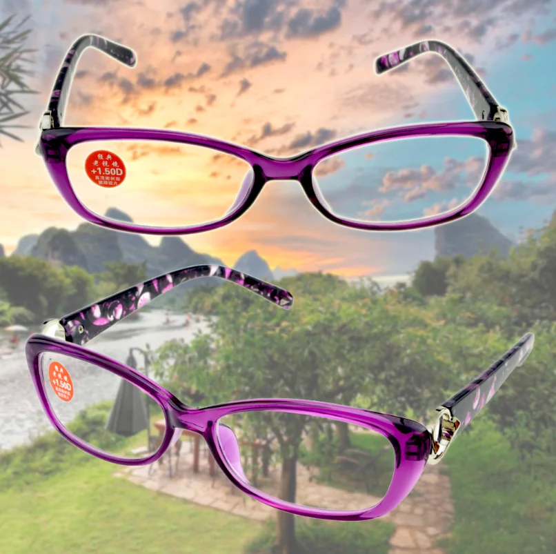 

Photochromic Reading Glasses TR Ultra Light Handmade Frame Purple Flower Spectacles +1 to +4 Progressive Or Polarized Lens