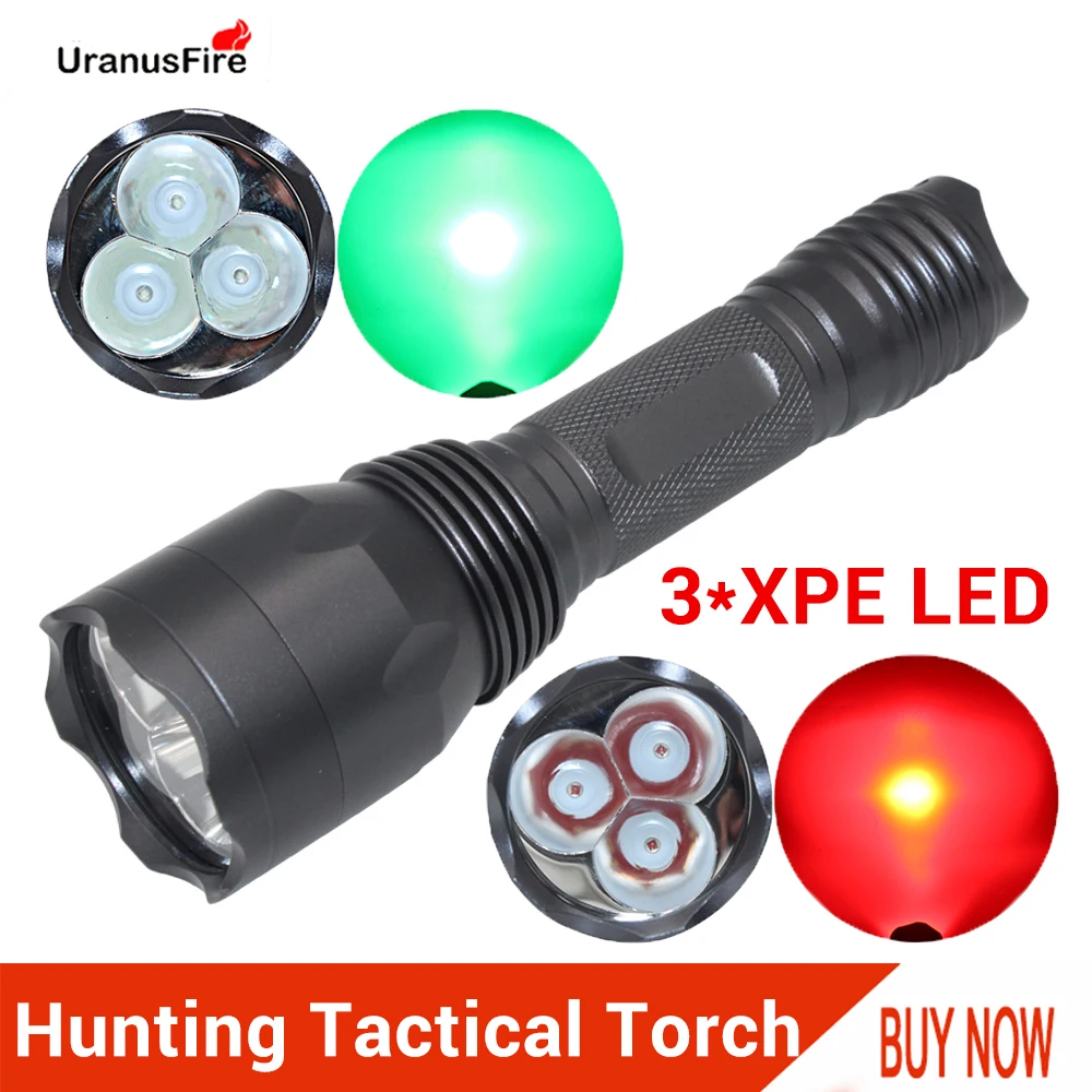 XPE LED Hunting Flashlight 1 Mode Tactical Torch 18650 Waterproof Lantern Lamp Red Green Light Fishing Spotlight Torches