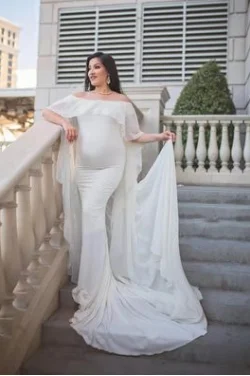 New Elegence Pregnancy Photography Dress Shoulderless Maternity Shoot Dresses 2021 Cloak Maxi Gown For Pregnant Women Photo Prop