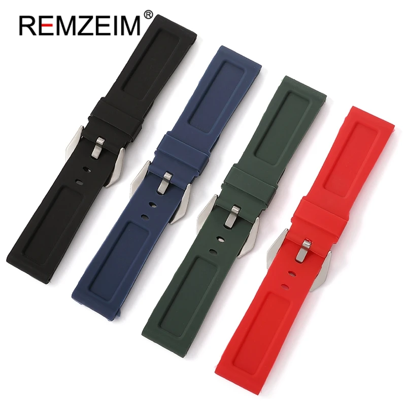 REMZEIM Soft Silicone Sport Watchband Red Black Blue Green Men Women 22mm 24mm 26mm Replacement Band Strap Watch Accessories