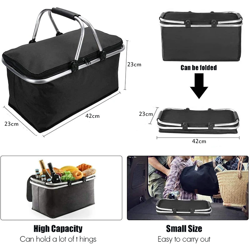 Oxford Cloth  For Camping Basket Thermal Cooler Bag For Camping supplies For Shopping Storage Beach Box Folding Picnic bag