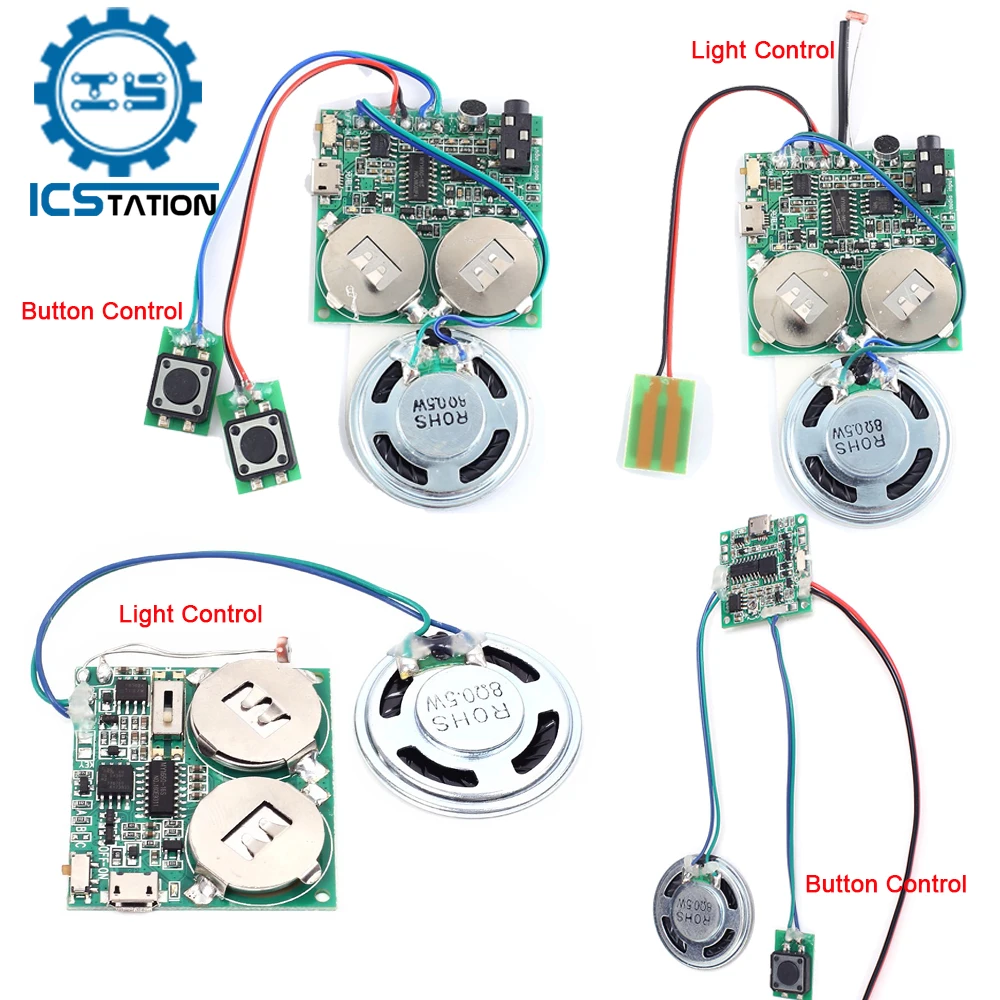 Sound Module Voice Recorder Board Photosensitive Sensor Key Button Control with Loudspeaker DIY Greeting Card Music Player Box