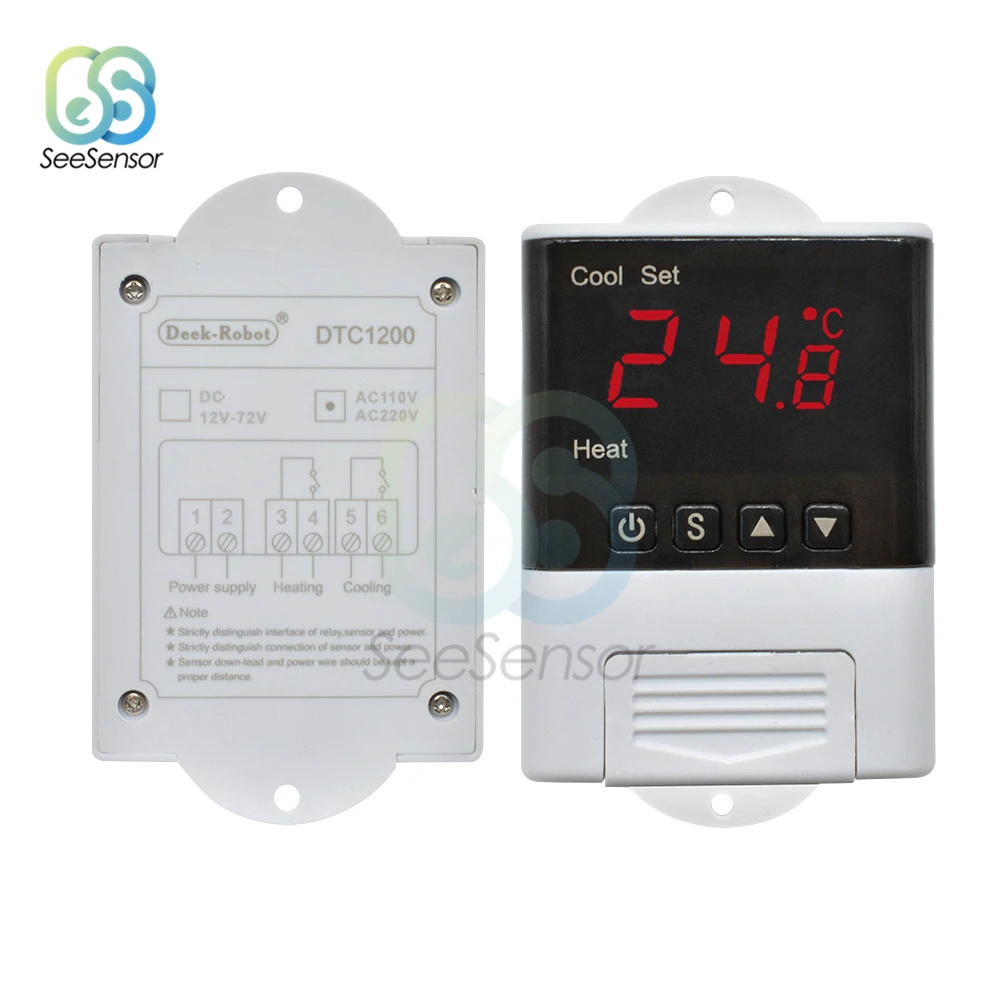 DTC1200 Intellligent Temperature Controller AC110V 220V LED Digital Thermostat Thermometer Temperature Sensor Cooling Heating