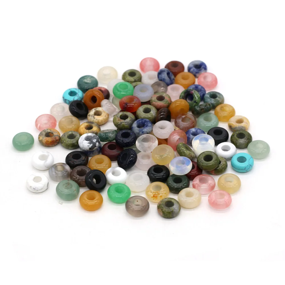 10pcs Natural Rose Quartzs Turquoises Beads Round Big Hole Loose Bead for Making Women DIY Jewelry Necklace Size 5x10mm Hole 4mm