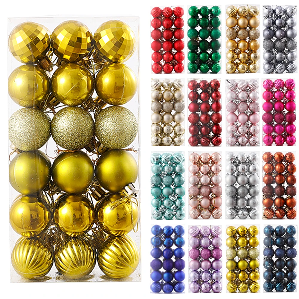 

24Pcs 4CM Mix Glitter Shiny Christmas Balls Hanging Pendant Christmas Tree Ball Ornaments Home Decoration Navidad New Year 2022