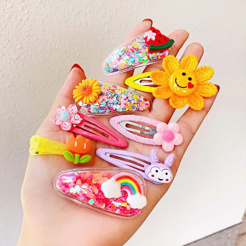 12PCS/Set New Girls Cute Colorful Cartoon Flower Hairpins Children Kids Lovely Hair Clips Barrettes Fashion Hair Accessories