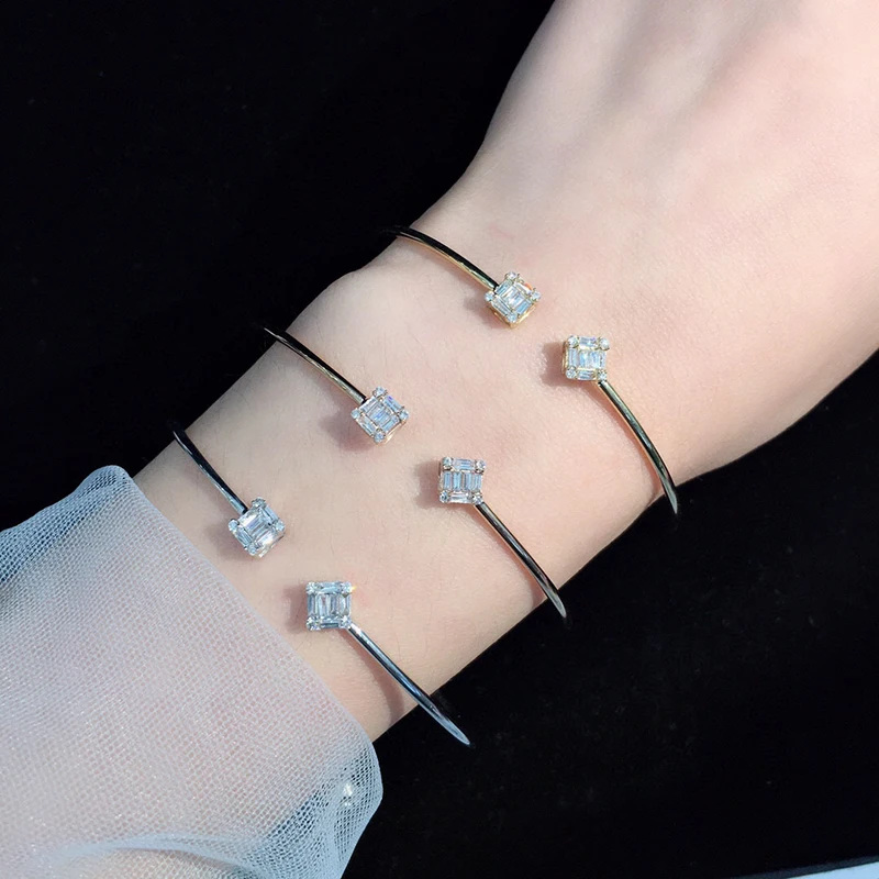 Aazuo Real 18K White Gold Rose Gold Yellow Gold Real Diamonds Square CUFF Bangle For Woman Upscale Trendy  Engagement Party