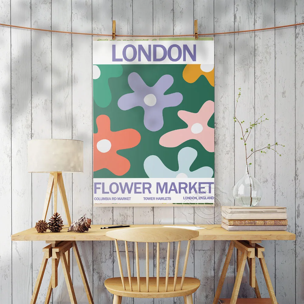 London Columbia Road Flower Market Print Poster, Flower Art Illustration Wall Picture,  Kids Room Kindergarten Wall Decor Mural