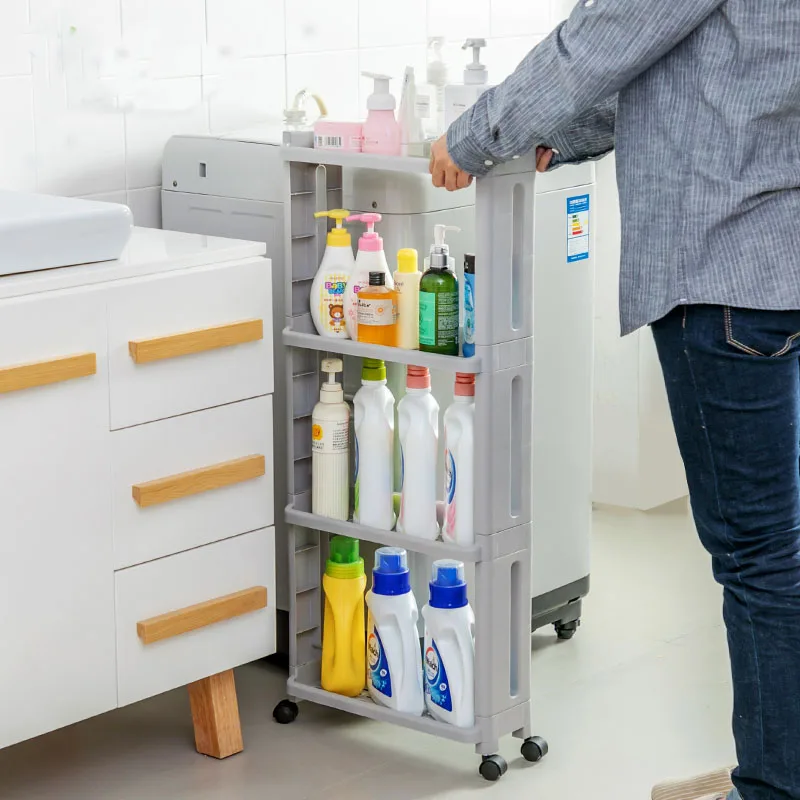 

Kitchen Storage Rack Fridge Side Shelf 3/4 Layer Removable With Wheels Bathroom Organizer Cabinet Standing Gap Fruit Holder