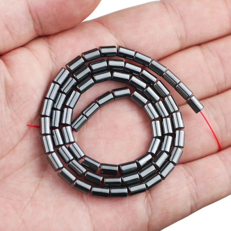 ZHBES Natural Stone Cylinder Black Hematite Geometry Spacers Charm Loose Beads For Jewelry Making DIY Bracelets Accessories