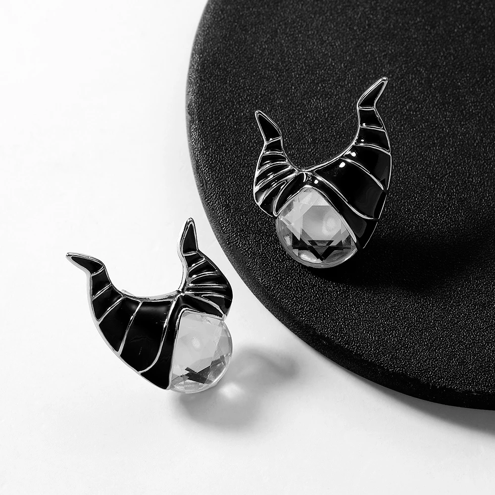 Villain Earrings Maleficent Trendy Jewelry Party Stud Earrings Women Gift Cosplay Witch Horns Crystal Earring Enamel Black Queen