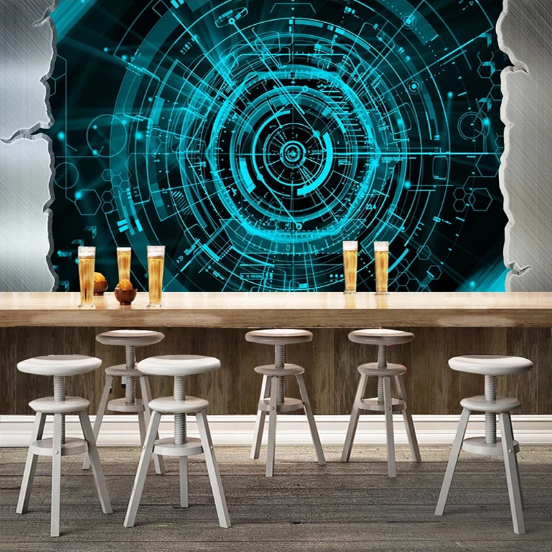 

Custom 3D Mural Wallpaper Modern Fashion Blue Geometry Poster Bar Restaurant Wall Painting Wallpapers For Living Room Decoration