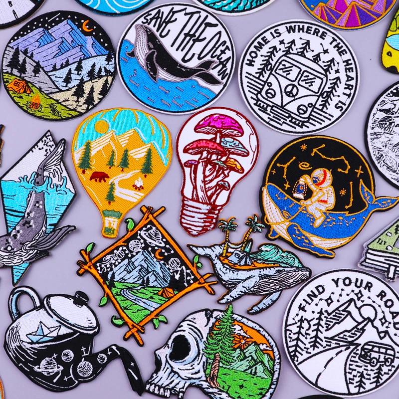 Traveling Patch Adventure Iron On Patches For Clothing Sticker Stripes Thermo-Stickers Mountain Applique Nature Badges On Jacket