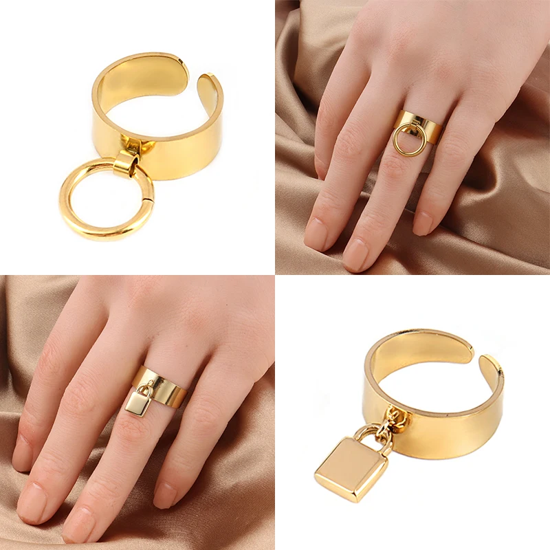 Punk Wide Ring Circle Rings Round Geometric Finger Open Chain Rings For Women Ring Stainless Steel Ring Jewelry Wholesale Gift