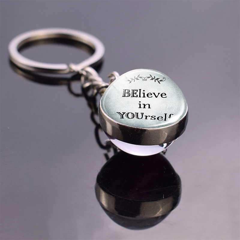 Hakuna Matata Key Chain Crystal Ball African Proverb Inspirational Quote Double Sided Keyring  Jewelry Gift for child friends