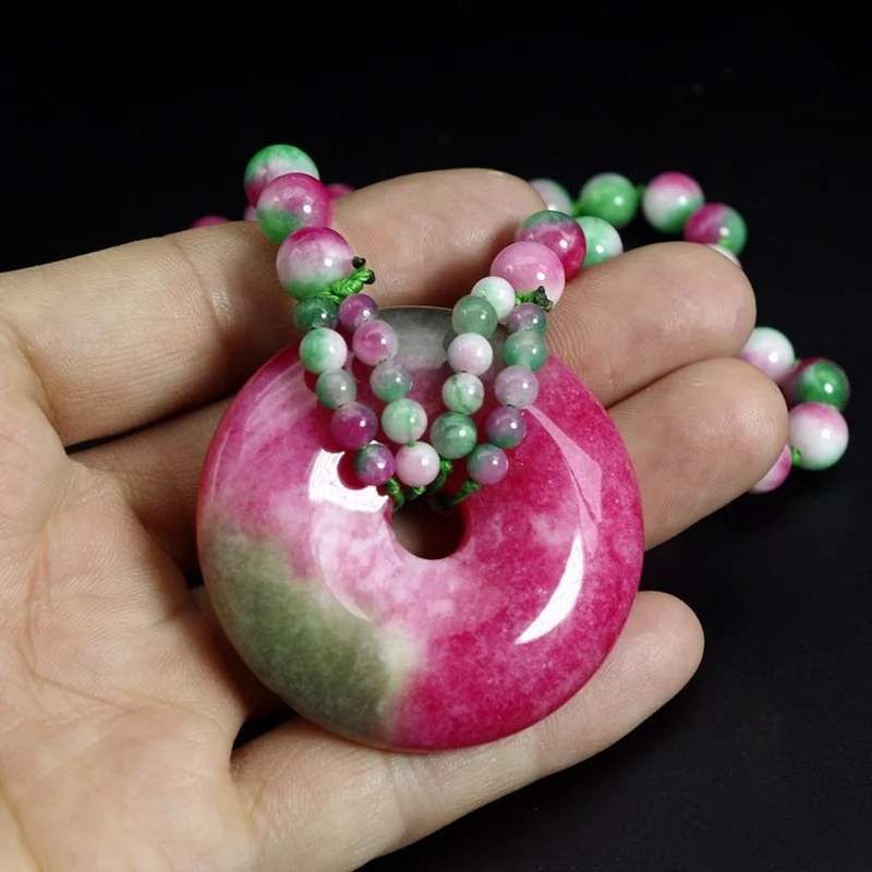 Taiwan Province Colorful Jade Peach Blossom Jade Ping 'an Buckle Pendant for Men and Women Sweater Chain Joker Pendant Jewelry