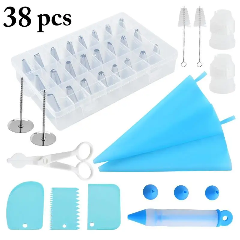 

38pcs/set Reusable Icing Piping Nozzles Set Pastry Bag Scraper Flower Cream Tips Converter Baking Cup DIY Cake Decorating Tools