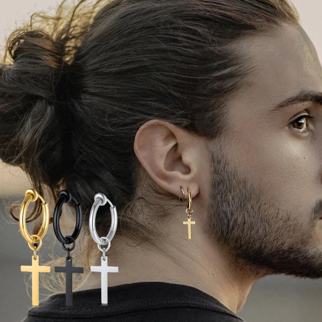 Cross Earrings Mens Huggie Hoop Earrings Mens Stainless Steel Conch Hoop Cross Earring Without Piercing AliExpress 36
