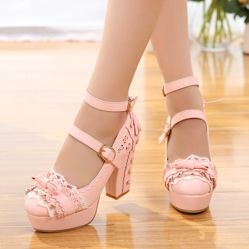 Female spring anime cosplay lolita shoes women heeled shoes Sweet high heels Princess platform shoes