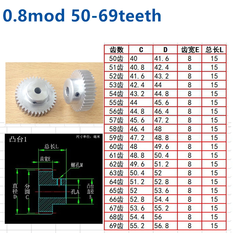 Convex step aluminum alloy 0.8 mod 66T 67T 68T 69t  teeth cylindrical gear