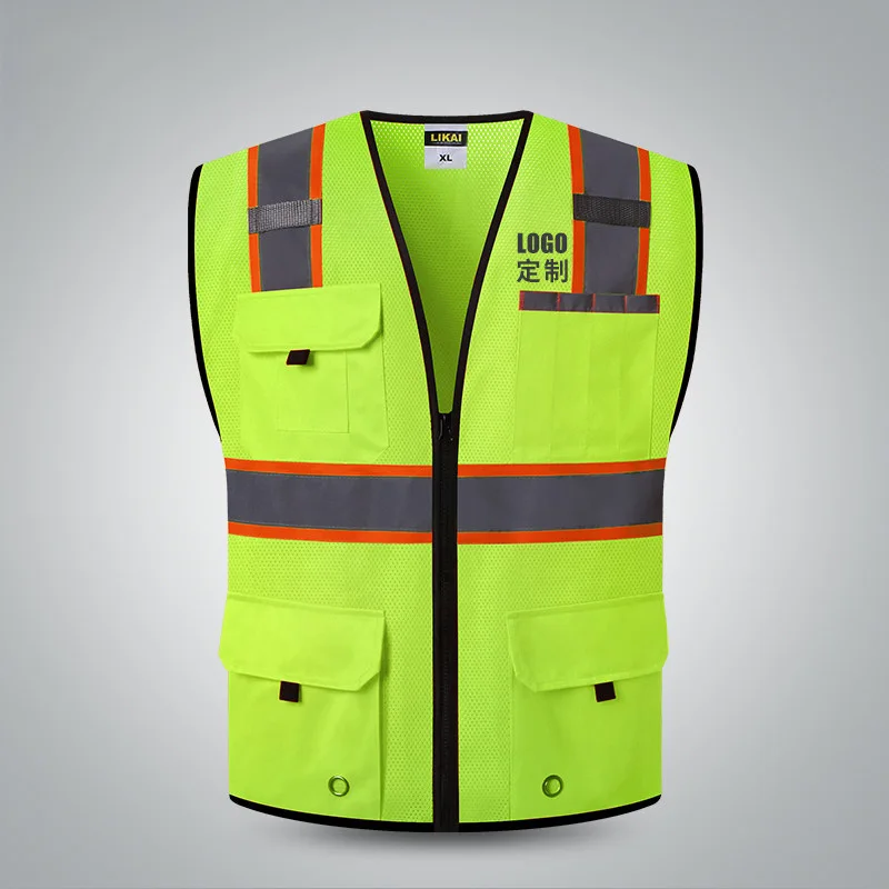 High Visibility Reflective Safety Vest with Zipper and Pockets Breathable Mesh Vest Orange and Yellow L XL XXL