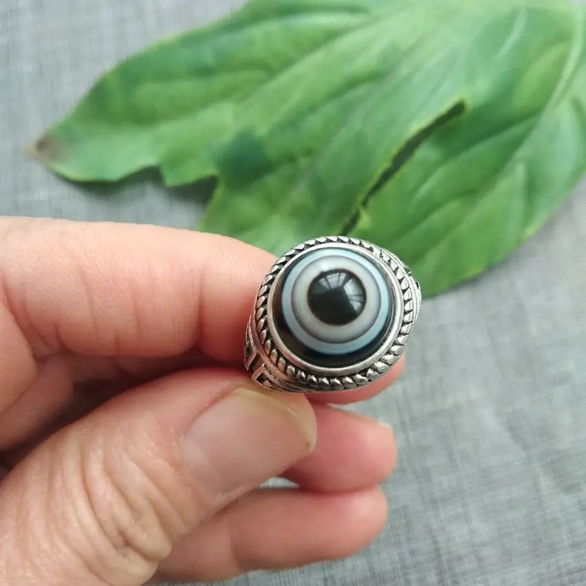 Magic Pupilla Eye Bead Finger Ring Gem Nature Vein Tibetan Dzi Bead Ring Plan Eyeball