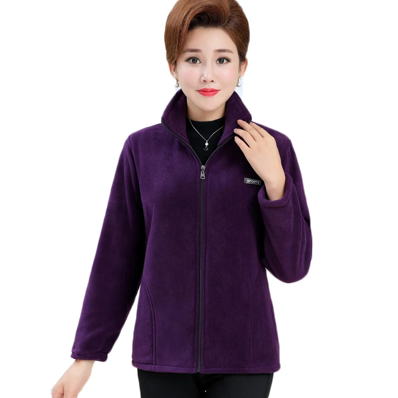 

5XL Winter Thick Polar Fleece Jackets 2022 Middle-aged Lady Fleece Coat Slim Women Plush Liner Warm Casual Outwear 2082