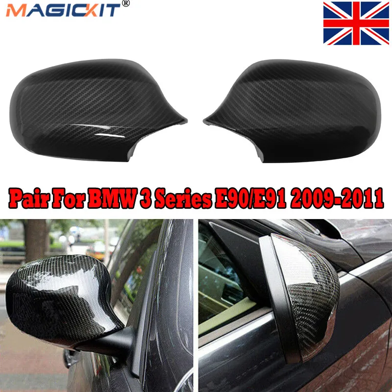 

MagicKit Carbon Fiber Look 2pcs Mirror Cover For BMW 3 Series E90 E91 2009-2011 4Door Facelift Direct Car Replacement