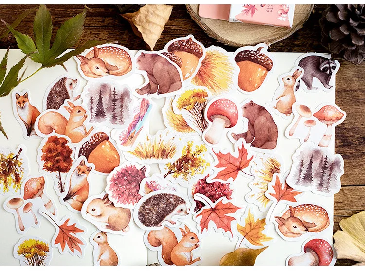 46 Pcs Autumn Forest Party DIY Adhesive Stickers Pack Decorative Album Diary Stick Labels Stationery for Creative Crafting