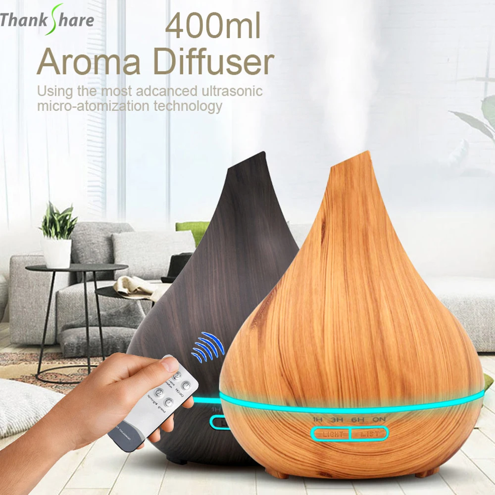 400ML Ultrasonic Air Humidifier Aroma Essential Oil Diffuser Wood Aromatherapy Remote Control humidificador air vaporizer