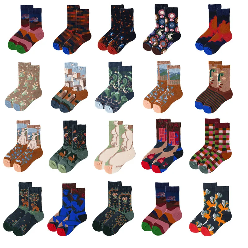 1 Pair Happy Socks Unisex Women Oil Painting Van Gogh Combed Cotton Funny Fantasy  Casual Novelty Party Gifts Socks Wholesale