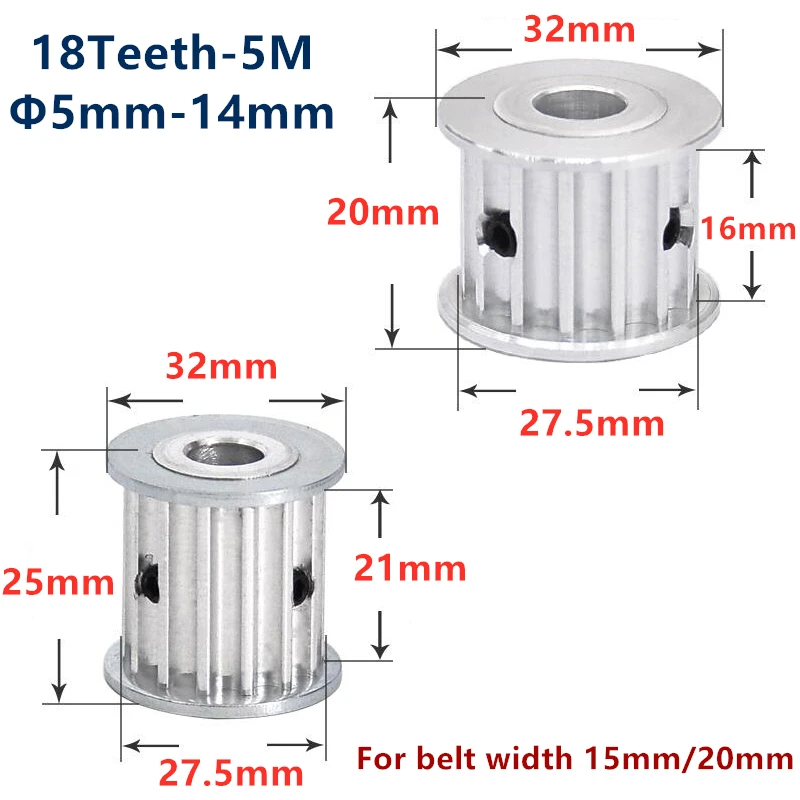 Arc tooth 18 Teeth HTD 5M Synchronous Timing Pulley Bore 5/6/6.35/8/10/12/14mm for Width 15/20mm HTD5M wheel 18Teeth 18T