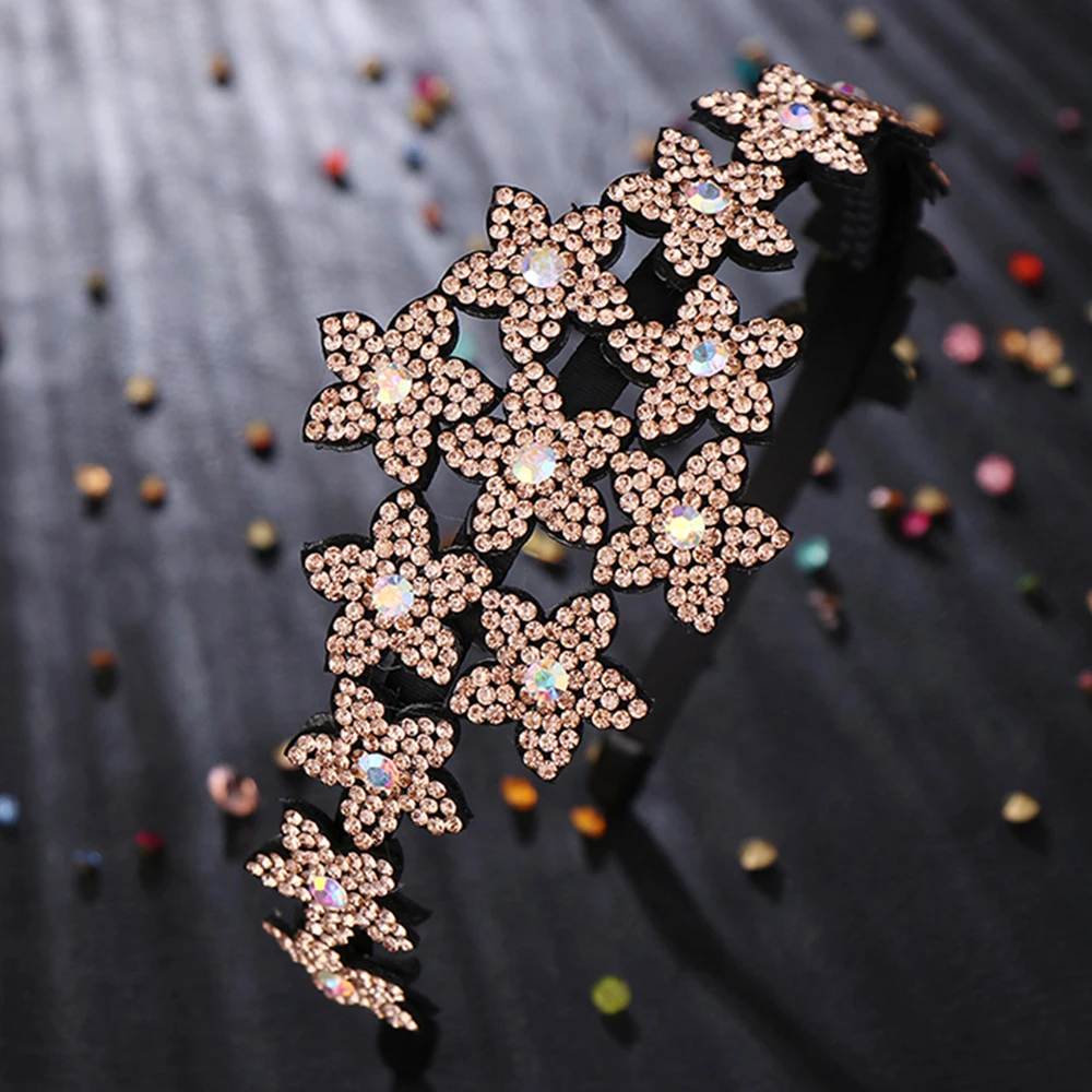 Simple Five-pointed Star Head Wear Luxury Headband for Women Rhinestone Non-slip Border Girl Hairpin Fancy Hair Accessories Gift