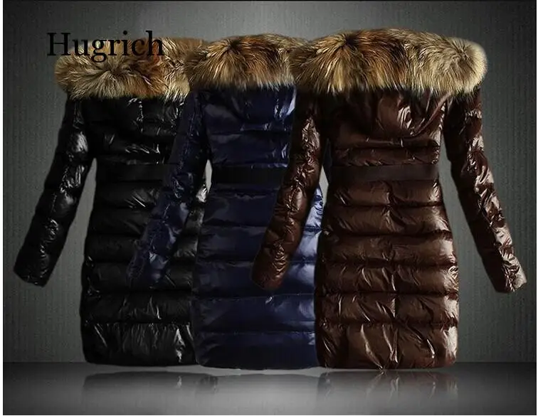 2021 European Winter New Style Big Fur Collar Fashion Slim Middle with Belt Cotton Padded Women