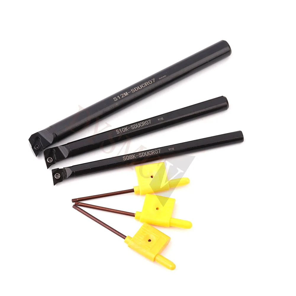 3PCS S08K-SDUCR07 S10K-SDUCR07 S12M-SDUCR07 95 Derajat Spiral Mengubah Dudukan Alat Pemboran Bar + 10PCS DCMT070204 Karbida Alat