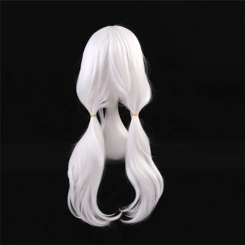 Danganronpa v3 angie yonaga anjii anime cosplay peruca resistente ao calor perucas 70cm branco ondulado longo cabelo sintético para mulher + peruca boné