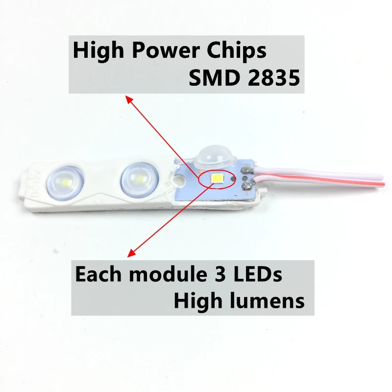 100pcs DC12V 3 LED Module Injection Waterproof IP67 Decorative 2835 Hard Strip Bar Light Lamp White Red Green Blue