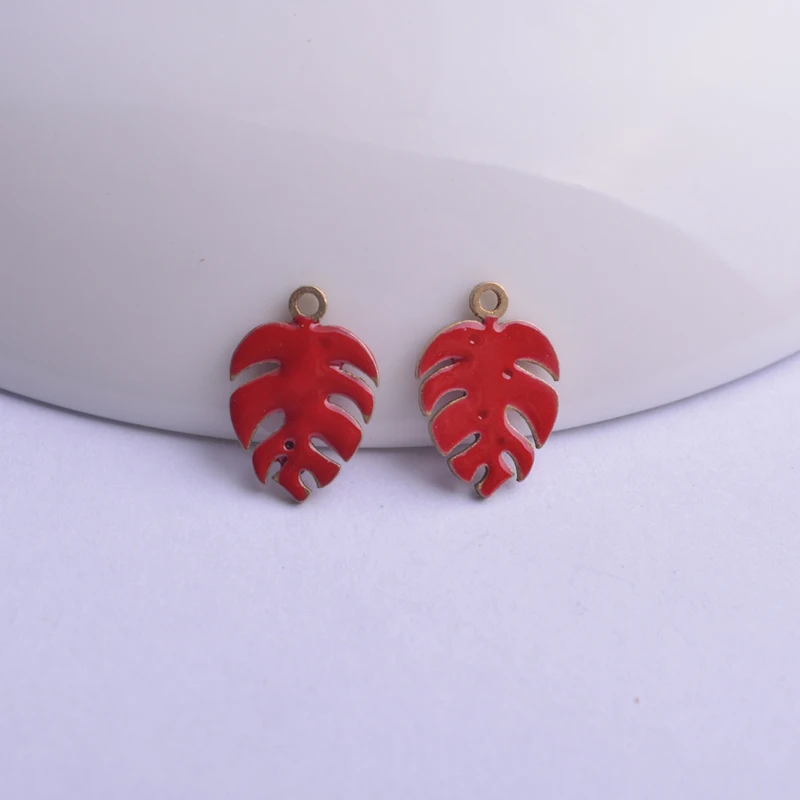 30 Stück 9*13mm beidseitig emaillierte Monstera-Anhänger aus Kupfer, Pflanzenblatt-Anhänger für DIY-Schmuckherstellung – Detail 5