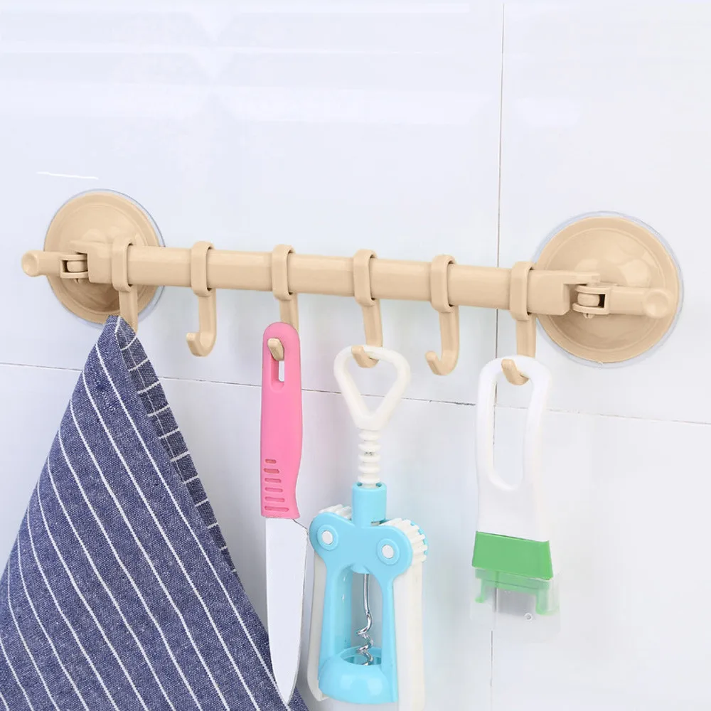 Wall Vacuum Rack Suction Cup 6 Hooks Towel Bathroom Kitchen Holder Sucker Hanger Cabinet Cupboard Hanger Frame Holde rack