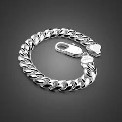 Fashion Men Punk Jewelry 925 Sterling silver Bracelet Male Thick Cuban link chain 8-10 MM 7-9 inches Bracelet Bangle