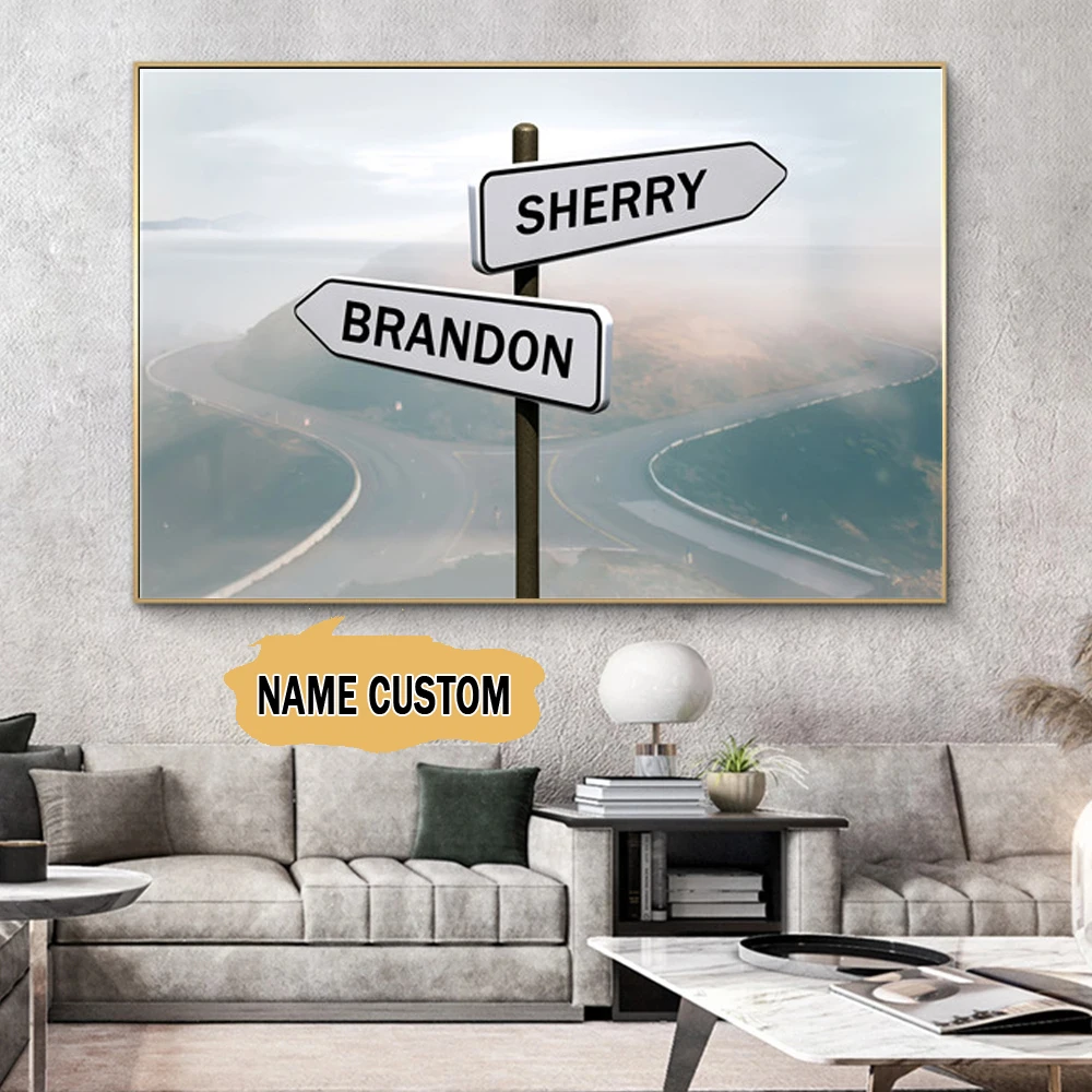 Wall Art Canvas Intersection Street Sign 6 Names Anniversary Poster Living Room Modern Picture Prints Bedroom Home Decoration