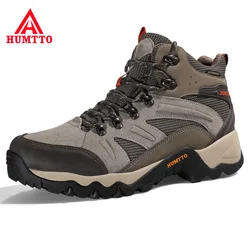 HUMTTO Genuine Leather Hiking Shoes Men Women Breathable Waterproof Shoes Outdoor Climbing Trekking Tourism Sneakers Big Size