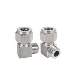 SS304 Stainless Steel Elbow Double Ferrule Tube Pipe Fittings Connector 6-12mm Pipe OD To 1/8