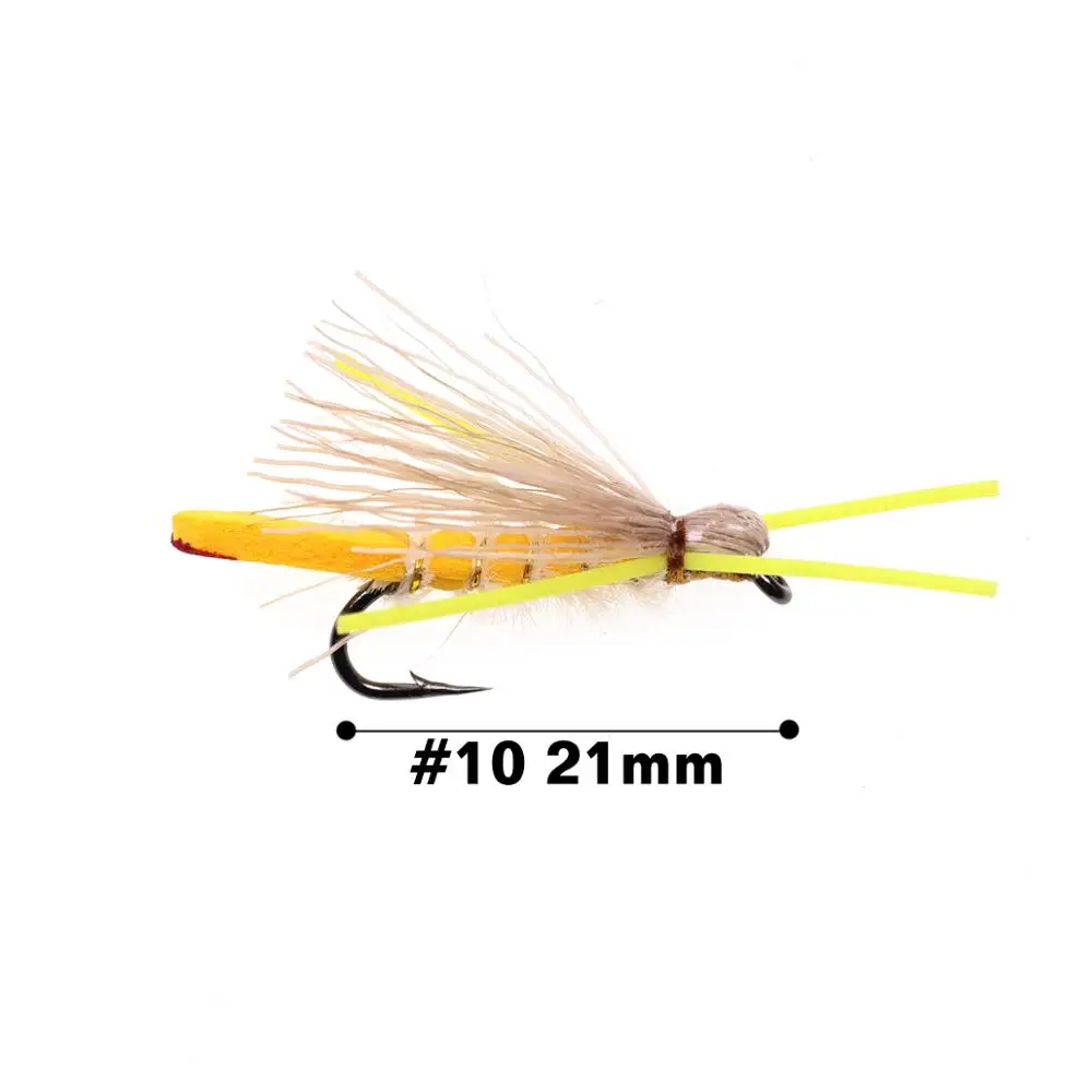 Bimoo 8PCS Yellow Hopper Madam X Dry Fly Size #10 Fresh Water Flies Terrestrials Fly Brown Rainbow Cutthroat Trout Fishing Lures