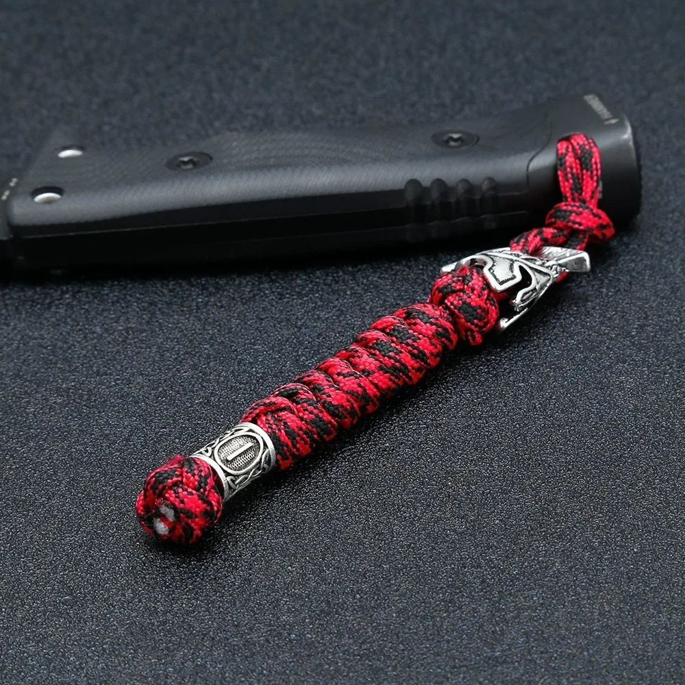 Viking Rune Perlen-Paracord-Schlüsselband, handgefertigter Spartan Outdoor Survival Seil-Schlüsselanhänger, Auto-Schlüssel-Messer, nordisches Schmuckgeschenk für Männer – Detail 7