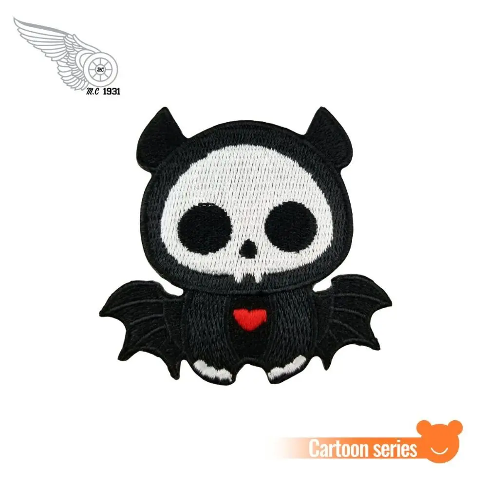 lovely skull bat kid cartoon patch cute applique custom front embroidery iron on biker patches for clothing jacket